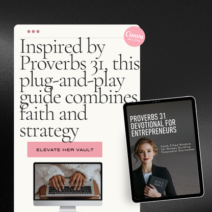 Quote-style preview with Proverbs 31 inspiration and a screenshot of the guide cover on a mobile phone. www.elevatehervault.com