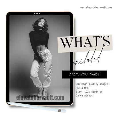 Every Day Girl Black & White Stock Photos – 80+ AI Portrait Images (PLR/MRR, Canva Access)