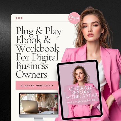 resellable ebook mockups, Canva marketing kit, six-figure business images, editable visual bundle, high-converting promo content, PLR brand kit, ebook content graphics, digital business visuals, plug-and-play sales mockups, www.elevatehervault.com