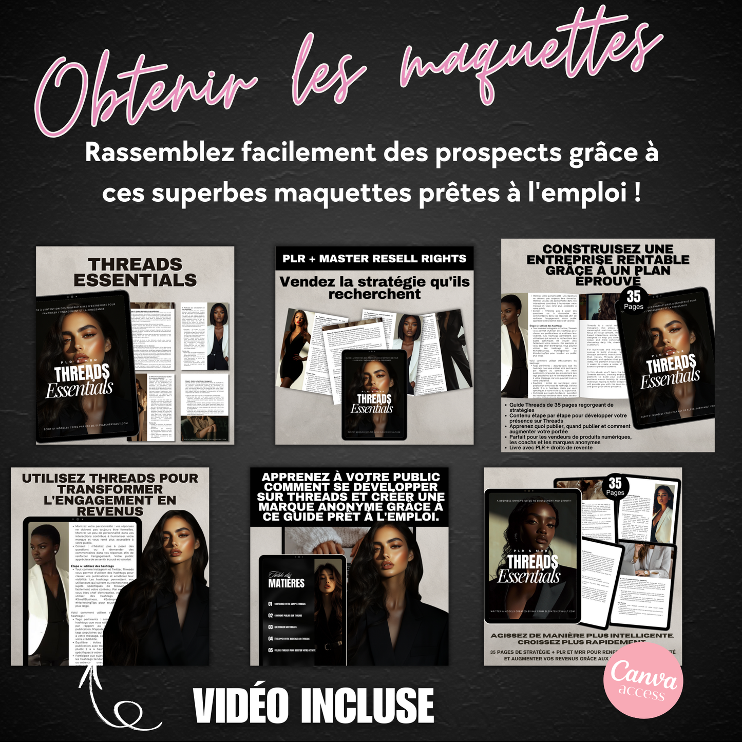 Promotional graphic for 'Threads Essentials' with text and images on a dark background