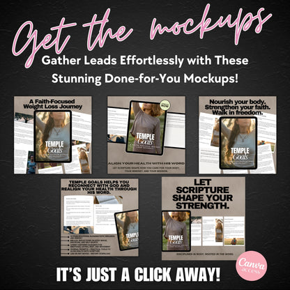 Digital mockup bundle with matching Canva listing templates for faith-based content. www.elevatehervault.com