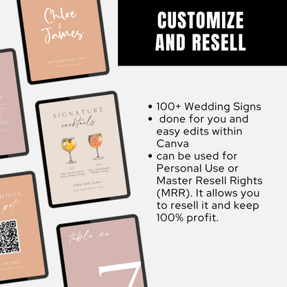 Wedding Sign Bundle Editable Wedding Sign Printable MRR Welcome Sign Modern Wedding Signage Templates Reception Signs PLR Digital Product