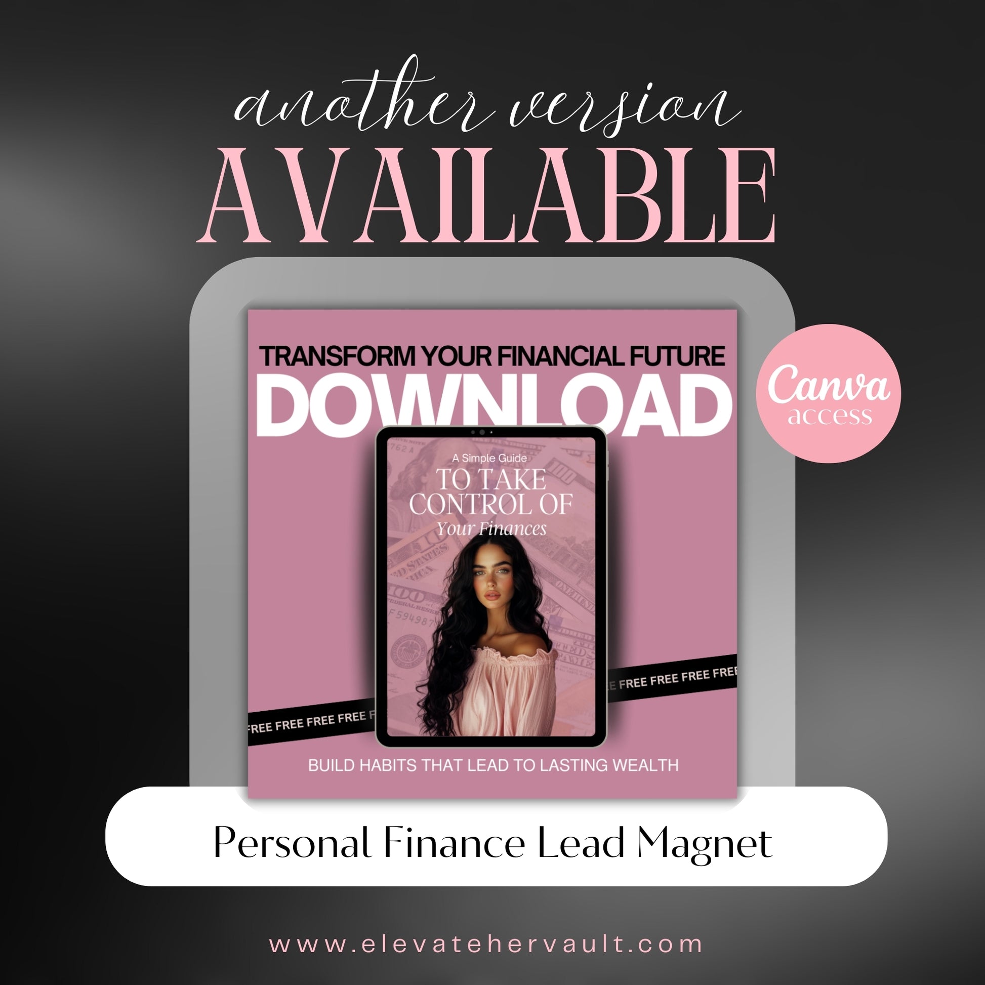 personal finance lead magnet with a beautiful white woman on ebook cover www.elevatehervault.com