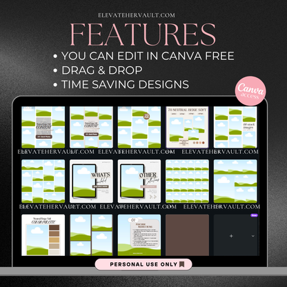 Laptop preview of Canva mockup template pack with editable layouts for stock image sellers – www.elevatehervault.com
