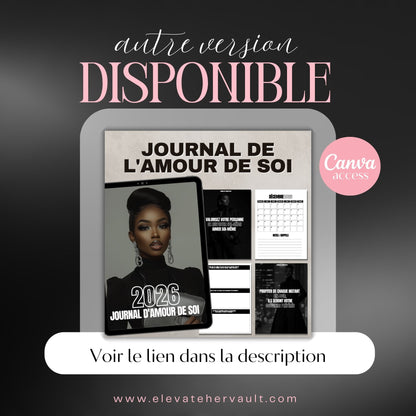 Digital product packaging for a self-love journal on a tablet screen with promotional text.