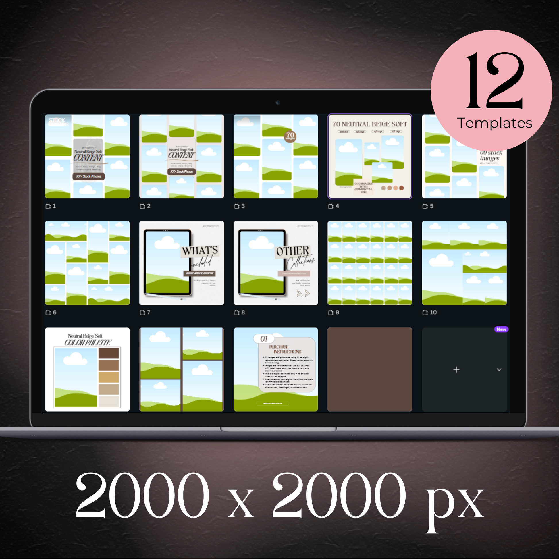 Canva template set overview showing 12 editable mockups for image bundle display – www.elevatehervault.com