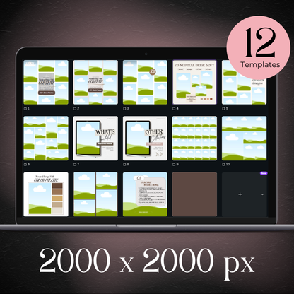 Canva template set overview showing 12 editable mockups for image bundle display – www.elevatehervault.com