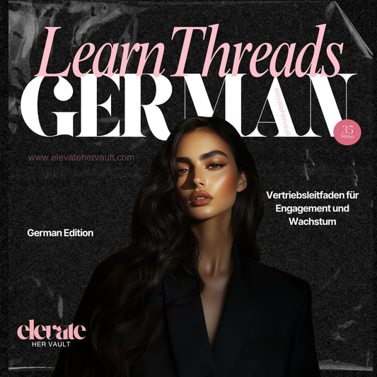 Book cover titled 'Threads Essentials'  German Edition with a model against a dark background www.elevatehervault.com