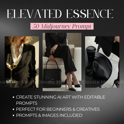 Modern elegance meets digital design prompts, upscale evening visuals for lifestyle creators, cocktail hour glam image ideas with AI, luxury storytelling using AI prompts, strong feminine energy in image generation, digital creator’s toolkit for polished content, MidJourney prompts for sleek female entrepreneurs
www.elevatehervault.com