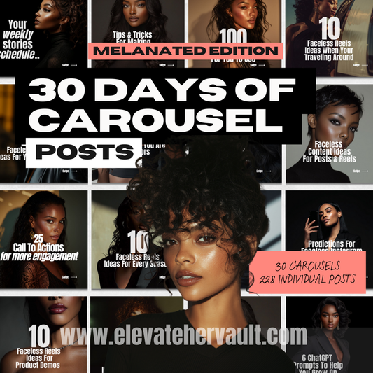 Instagram Carousel Canva Templates Melanated Edition 30 Days of Faceless Digital Marketing Content  PLR & MRR