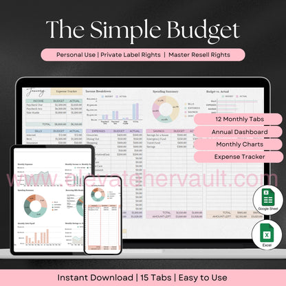 budget tracker template, Excel monthly budget, Google Sheets budgeting spreadsheet, smart finance tracker, expense tracker sheet, annual budget spreadsheet, digital planner for money, financial dashboard tracker, monthly spending sheet, personal finance template, www.elevatehervault.com