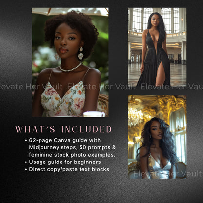 Includes 50 MidJourney prompts focused on black beauty, AI image creation tools for cultural brands, Canva guide included for easy use, resale rights and image samples provided, visual kit made for Black women creators, content branding resources for lifestyle visuals
www.elevatehervault.com