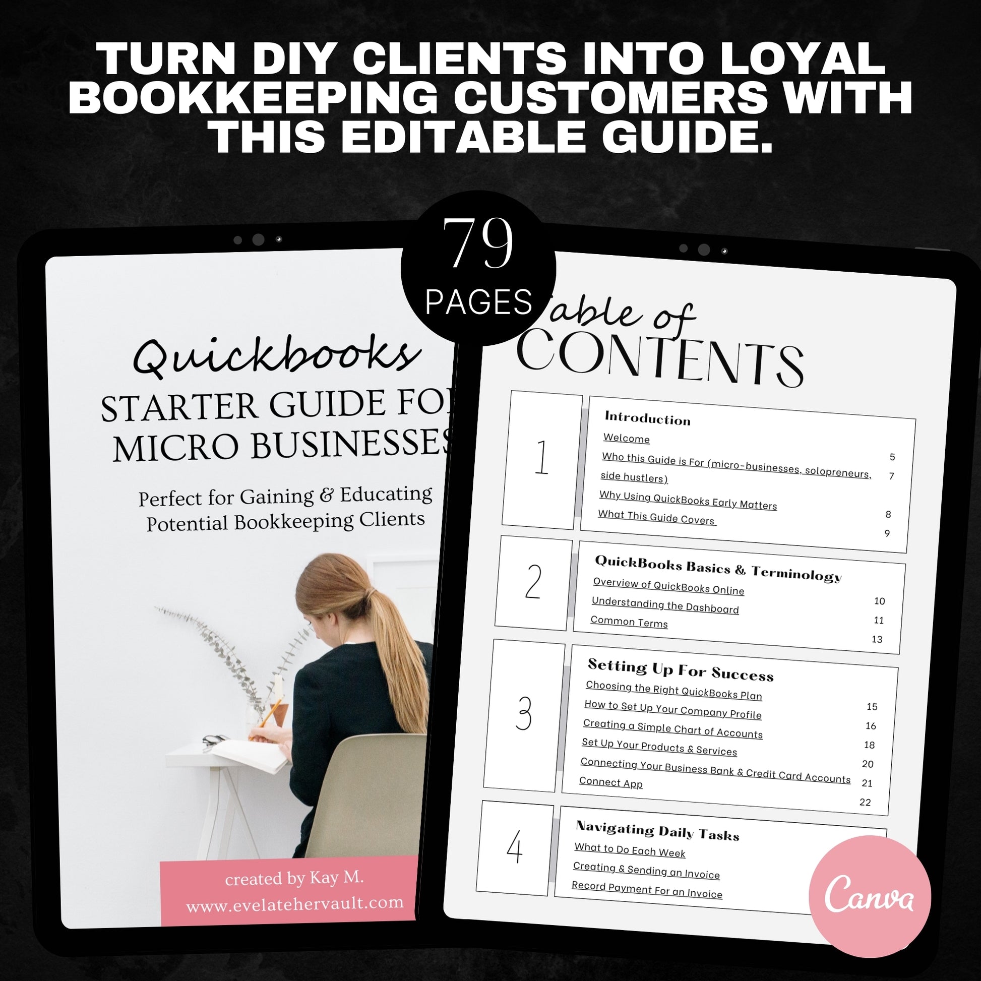 finance coach digital product, client finance education, QuickBooks starter kit, money coach template, consultant ebook, editable coaching resource, QuickBooks for clients, financial coach lead magnet, coaching freebie template, expert positioning tool, www.elevatehervault.com