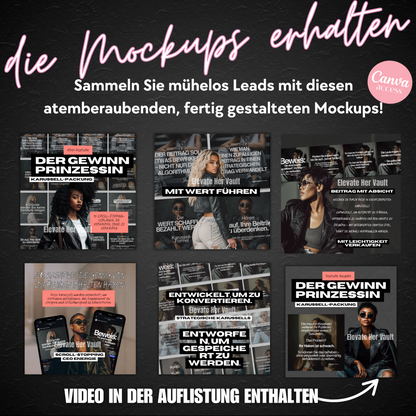 Promotional image of Canva mockups with text in German on a dark background Afro German Edition  www.elevatehervault.com 