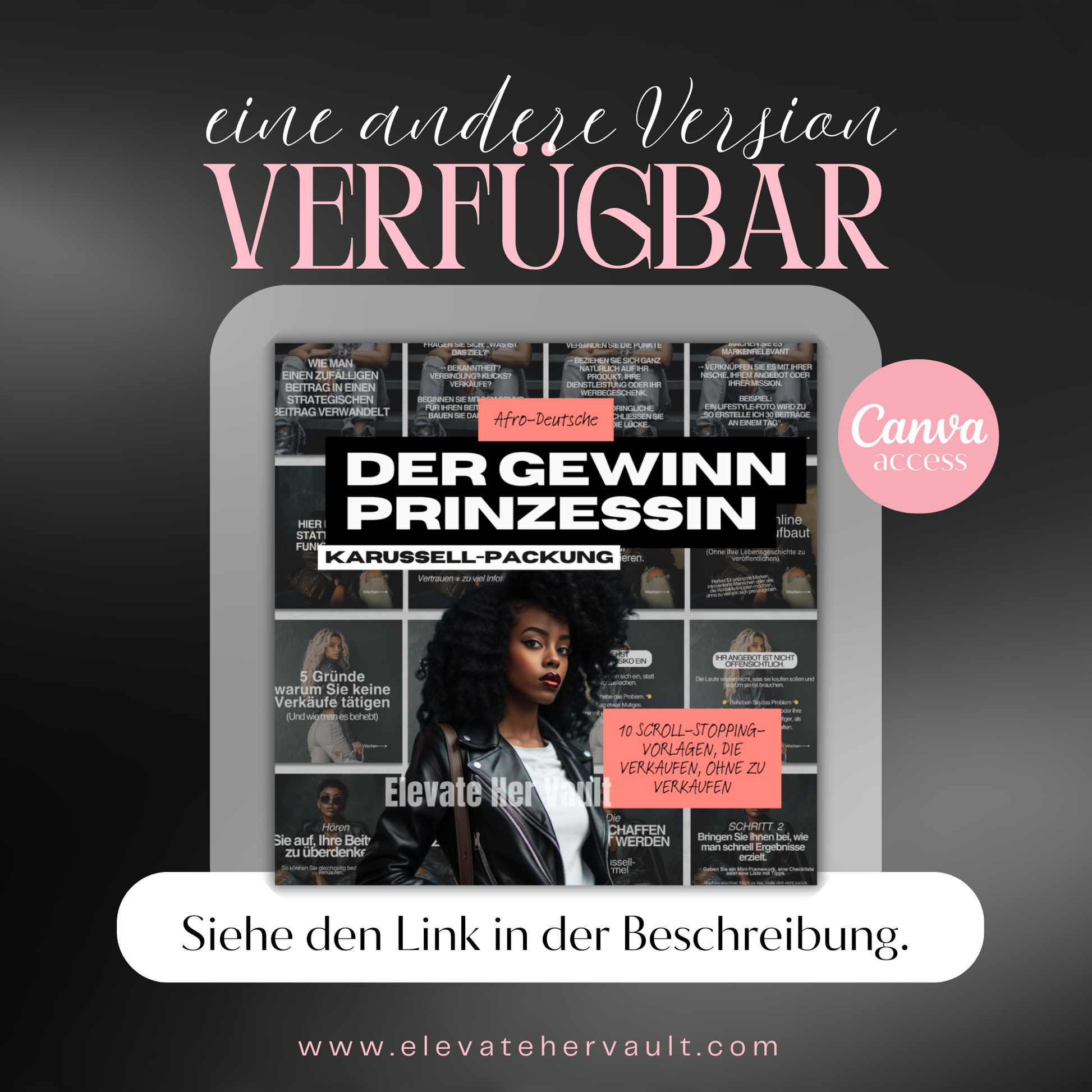 Digital product packaging with text and branding on a dark background German Edition www.elevatehervault.com