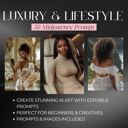 Luxury fashion prompts featuring melanated models, black women in nightlife & glam aesthetics, create bold content with MidJourney prompts, lifestyle branding for empowered visuals, high-glam image ideas for bold personal brands
www.elevatehervault.com