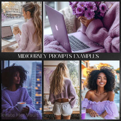 Realistic AI image examples from the included prompts, soft purple lifestyle visuals you can replicate, MidJourney-generated images for brand content, showcase of luxury-inspired AI results, visual mood board created from real prompts, lavender image inspiration for creators, high-end look with beginner-level prompts, stock photo-style results from simple text
www.elevatehervault.com