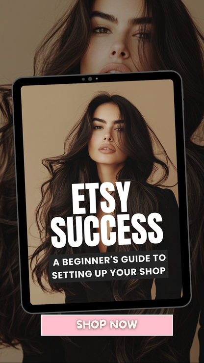 Pinterest Pin Mockup: “Pinterest graphic promoting Etsy Success eBook – beginner’s step-by-step Etsy shop setup guide.”