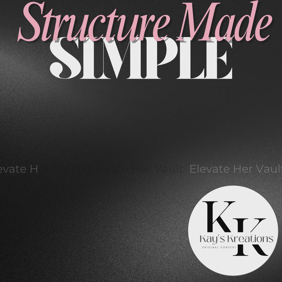 Structure Made Simple mockup with clean black background and play button for video preview – www.elevatehervault.com