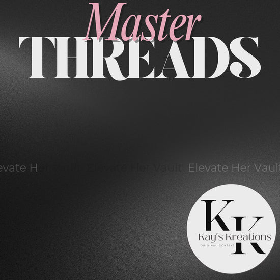 High-contrast black mockup showing a tablet with the Threads Essentials table of contents and text promoting PLR, MRR, and monetizing Threads through audience growth. www.elevatehervault.com