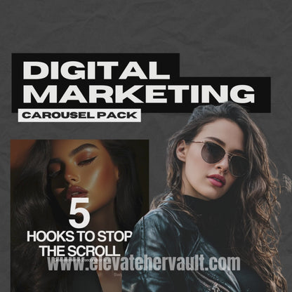 Digital Marketing Carousel Pack – Dark Aesthetic Canva Templates | Faceless Marketing | PLR & MRR | Boss Babe Content