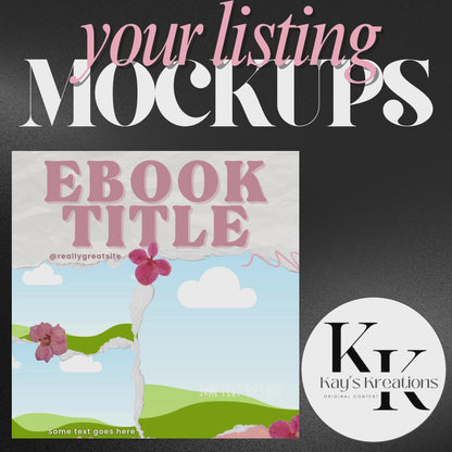 Final listing preview titled 'Your Listing Mockups' showcasing ebook title cover layout – elevatehervault.com