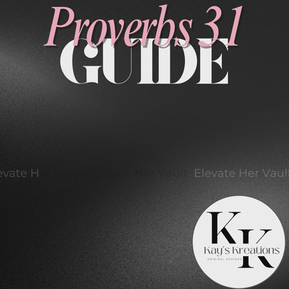Dark square mockup with Proverbs 31 Guide branding and bold headline promoting faith-based business growth. www.elevatehervault.com