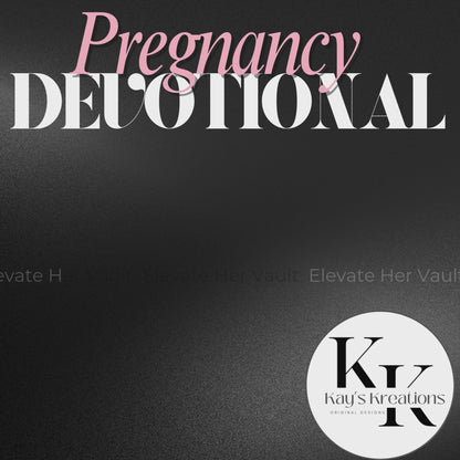 Promotional slide titled “Pregnancy Devotional” with a video play button, highlighting the guide’s emotional and spiritual focus. elevatehervault.com